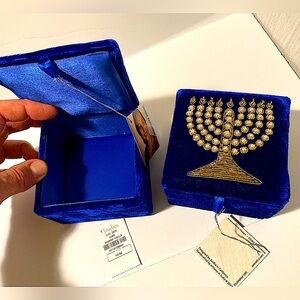 she bought blue velvet jeweled box Beaded sequin menorah NWT Neiman Marcus India